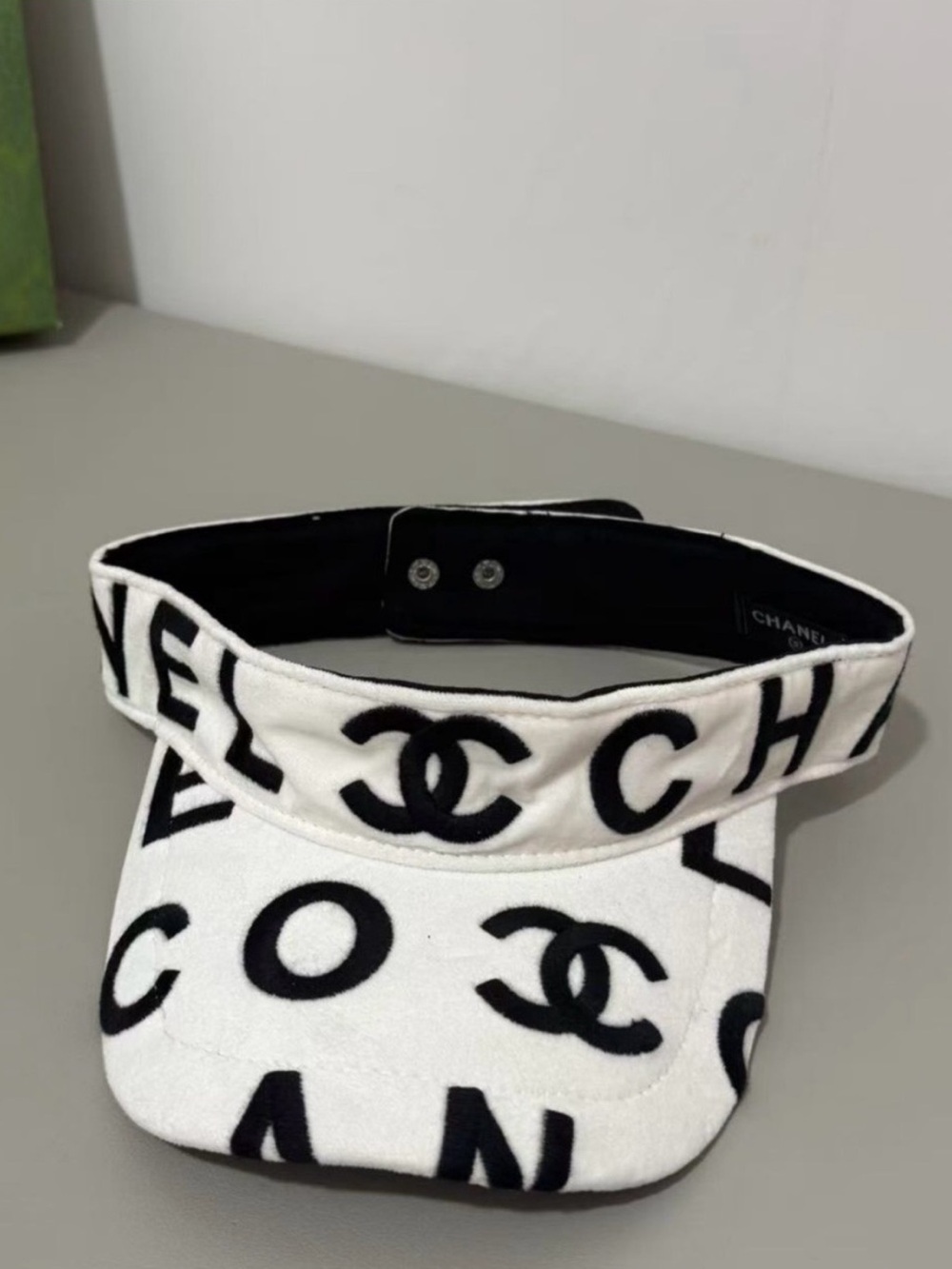 🤍 Double C Designer White Black Embroidered Letter Logo Sun Visor Hat Cap